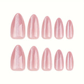 30-Piece Set Nude Almond Shaped Press-On Nails - Medium Length, Glossy Finish, Solid Color, Fashion Cat Eye Style Fake Nails